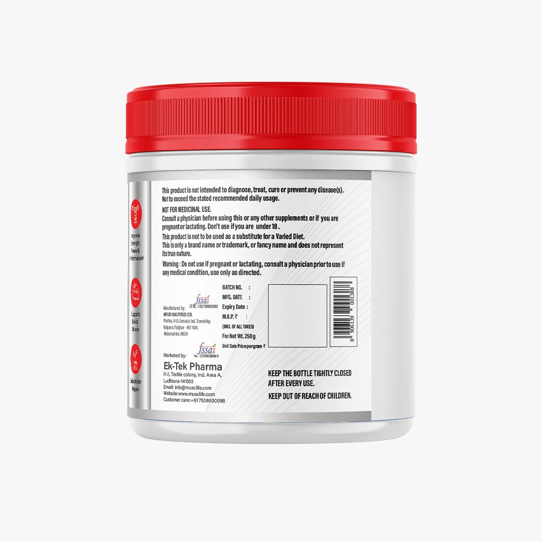Creatine Monohydrate Supplement Powder Jar with Red Cap